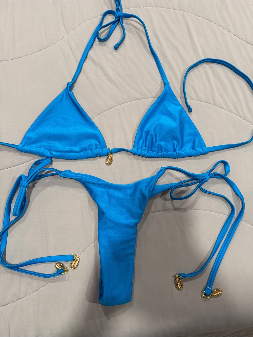 Blue Tie-Side Triangle Bikini Set - Women Swim